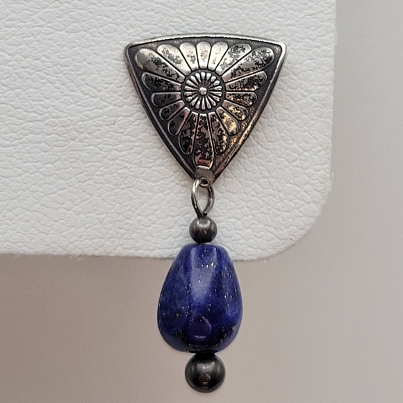 Vintage Southwester Sterling Silver Lapis Lazuli Drop Post Earrings - Picture 4 of 9